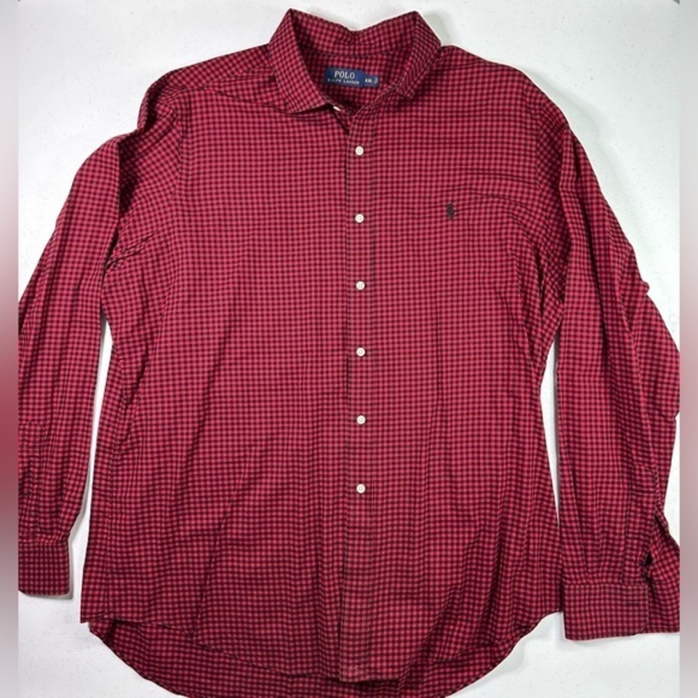 Polo Ralph Lauren Mens XXL Red Black Gingham Long Sleeve Button Down Shirt